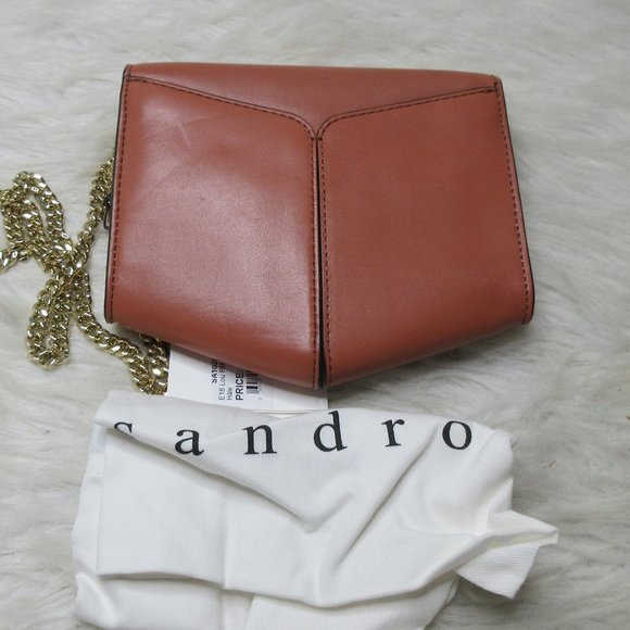 SANDRO Cognac Brown Calfskin Clutch bag nwt - Picture 10 of 11